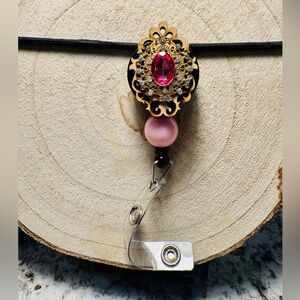 Elegant Pink and Gold Badge Holder